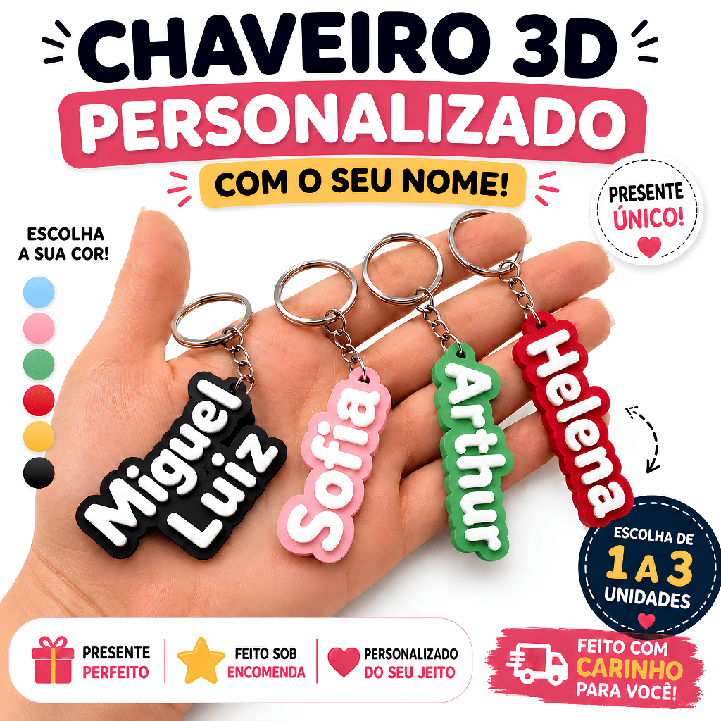 Chaveiro Personalizado Nome Infantil Colorido Presente Criativo Mochila Festa Aniversário Lembrança