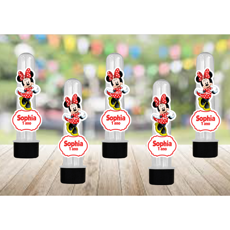 Apliques para Tubetes MINNIE VERMELHA - Lembrancinha para festa infantil - Aplique Personalizado com NOME E IDADE