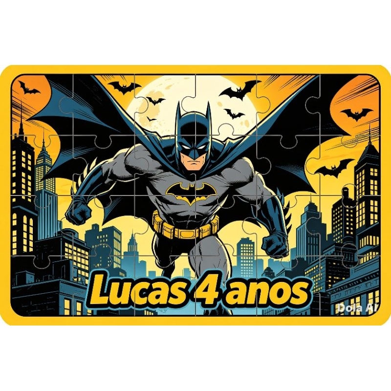 kit Quebra-Cabeças MDF 10x15 batmam batman heroi nome e idade personalizada lembrancinha festa infantil aniversário