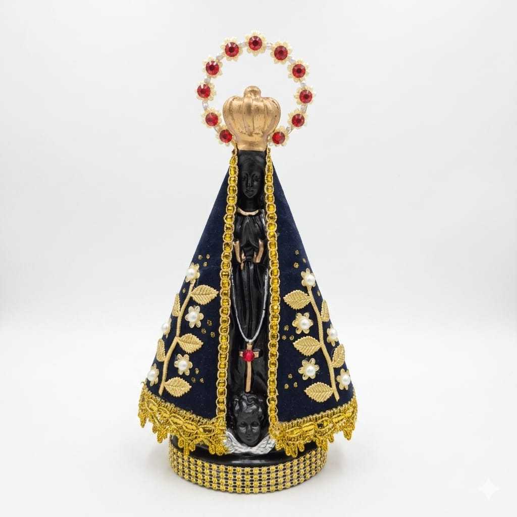 Imagem de Nossa Senhora Aparecida em Gesso 25cm Manto de Veludo Azul