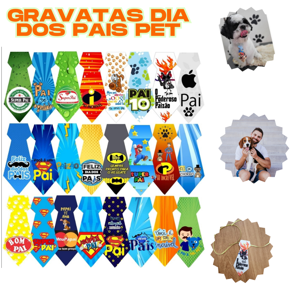 Kit Gravata Pet Dia Dos Pais Banho e Tosa Gravatinha Pai De Pet Cães e Gatos Pet Shop
