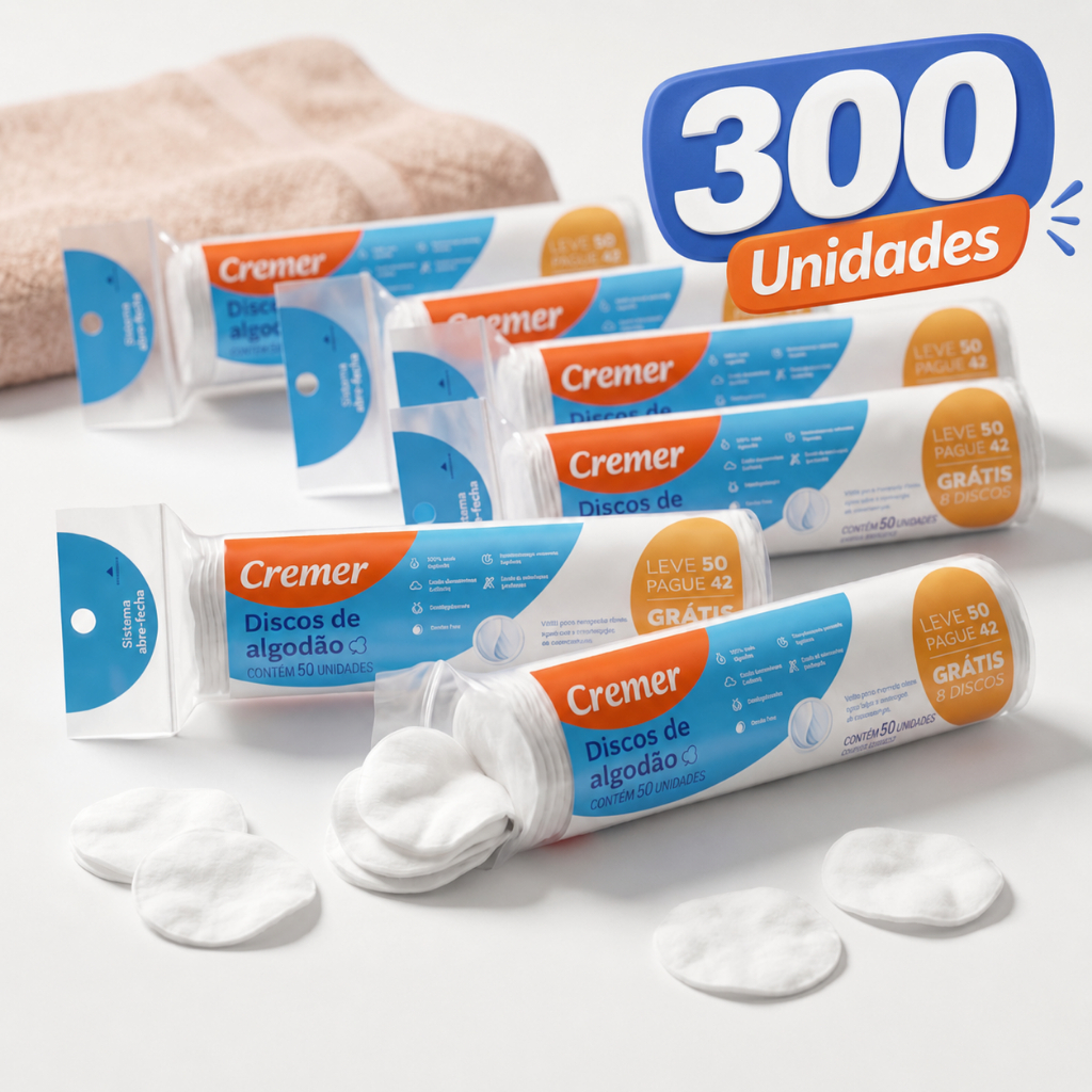 Kit 6x Algodão 50un Disco Skin Care Sem Perfume Limpeza Macio, Crianças Adulto, Cuidado, Pele, Higiênico