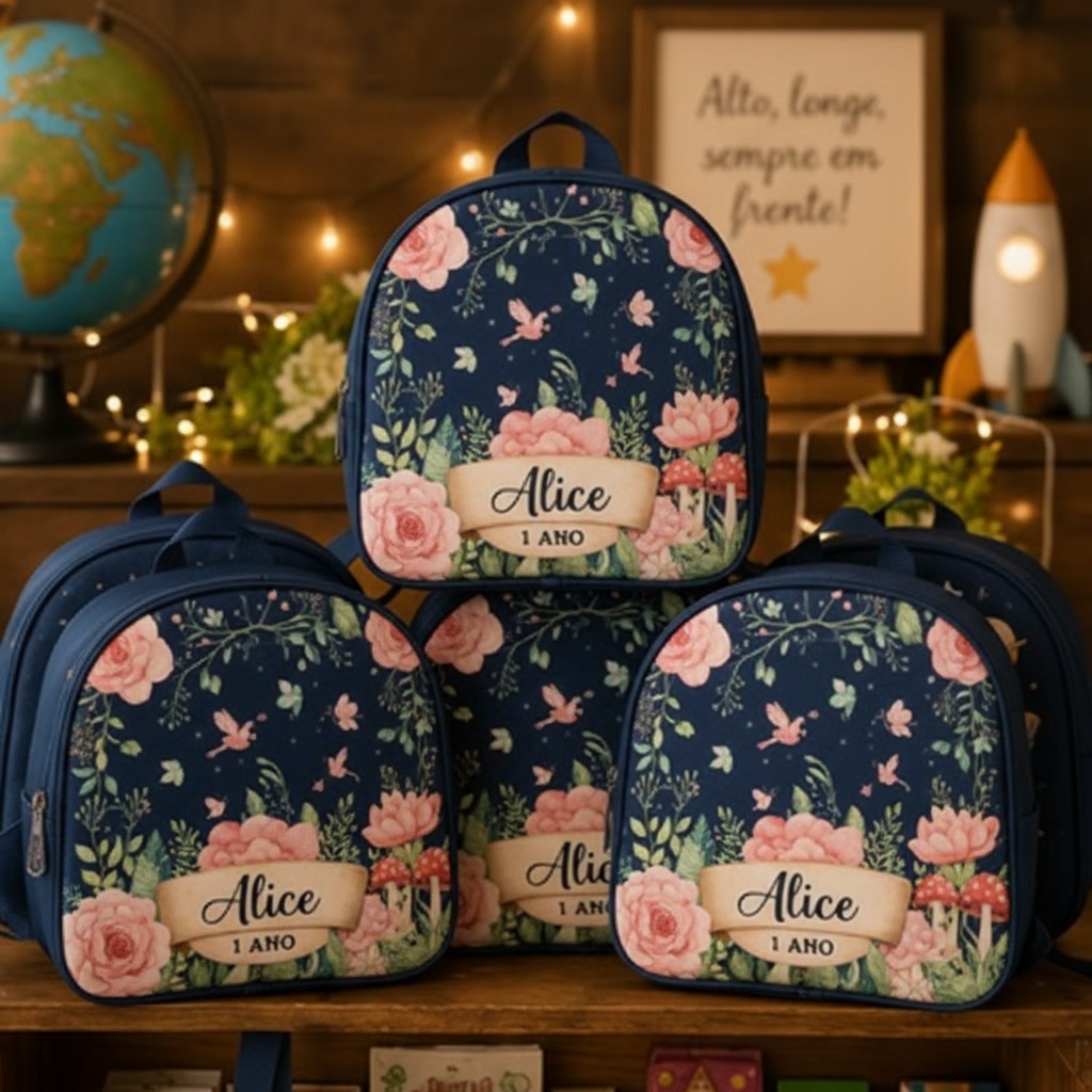 10 Bolsinhas mochilinhas para lembrancinhas personalizadas Jardim encatando, todos os temas para aniversário e  eventos