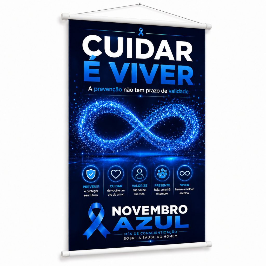 Banner Novembro Azul Saúde do Homem Campanha Prevenção produzido em lona. Cartaz Hospital Clínica UBS Empresa Pub1141