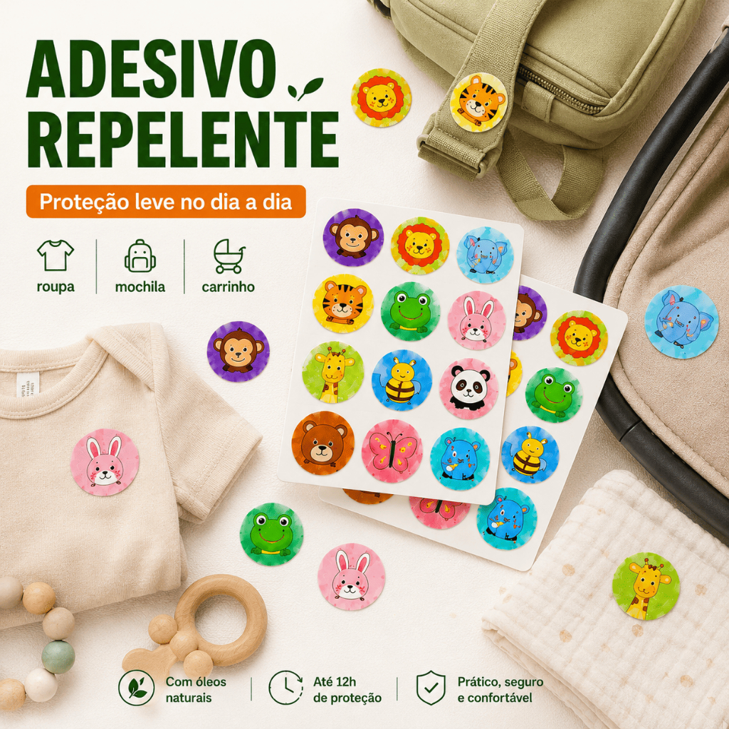 Adesivo Repelente Natural Infantil Citronela Sai Mosquito