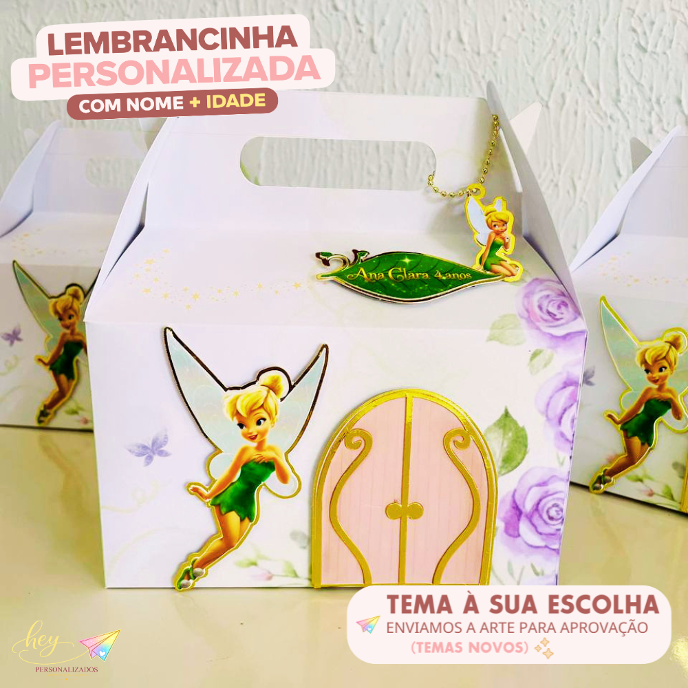 Lembrancinha Fadinha Tinkerbell Personalizada | Caixa Maleta | Nome e Idade | Festa Escolar | Aniversário Infantil