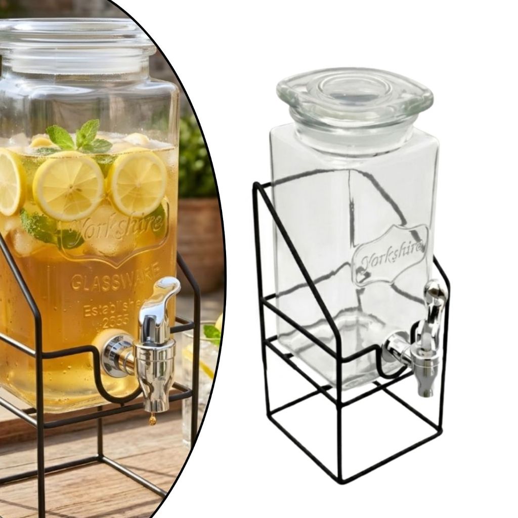 Dispenser de Bebidas em Vidro c/ Torneira + Suporte de Metal - Suqueira, Elegante, Água, Drinks