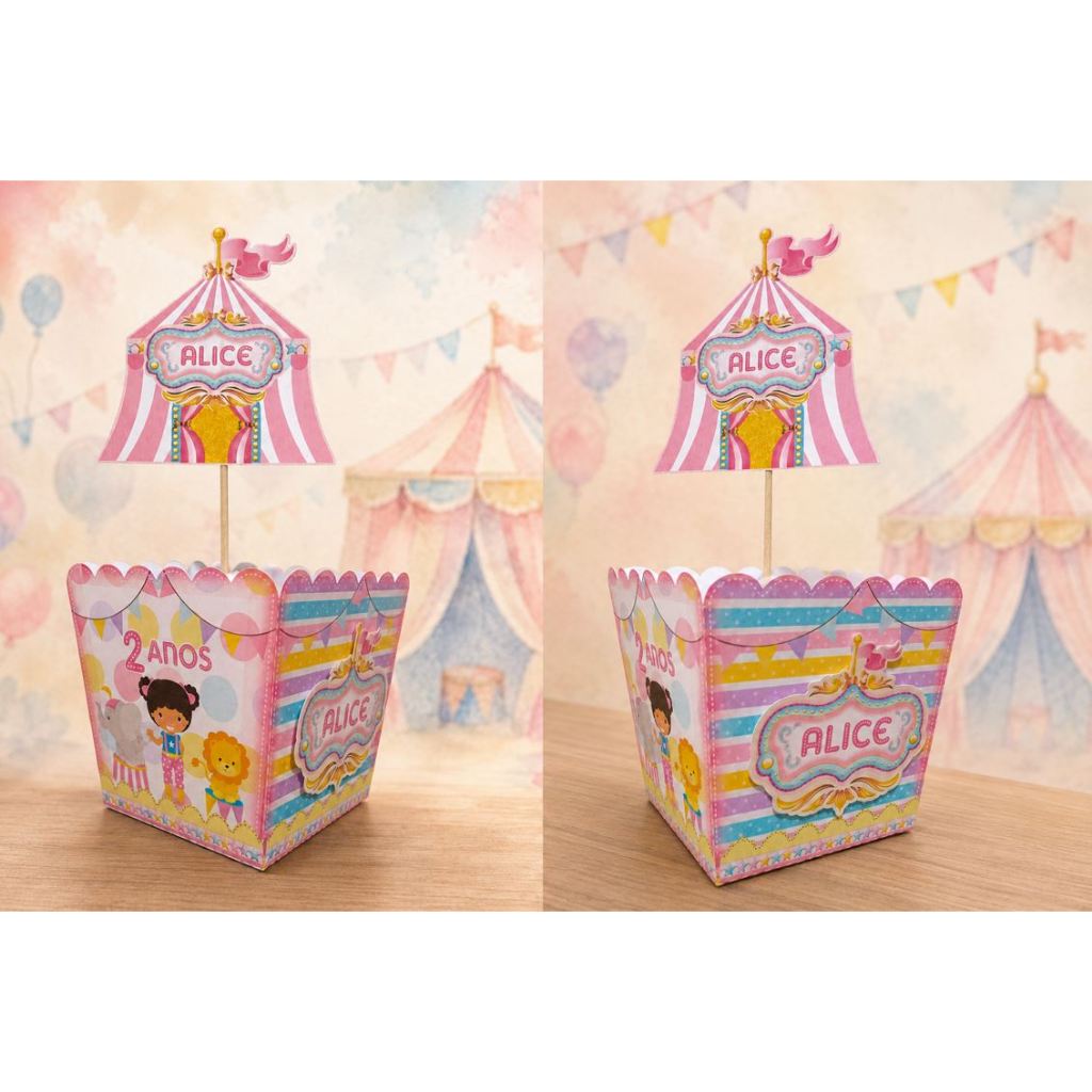 Cachepo Circo rosa aquarela Personalizado, Enfeite mesa, Centro de mesa, decoração mesa Circo rosa