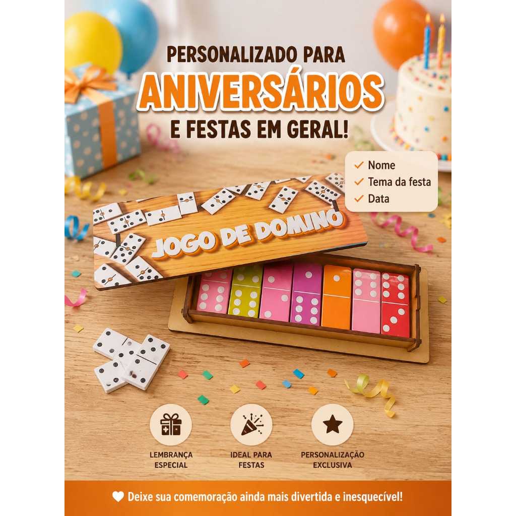 KIT 15 JOGOS DE DOMINÓ PERSONALIZADO PARA ANIVERSÁRIO, FESTAS, EM QUALQUER TEMA!