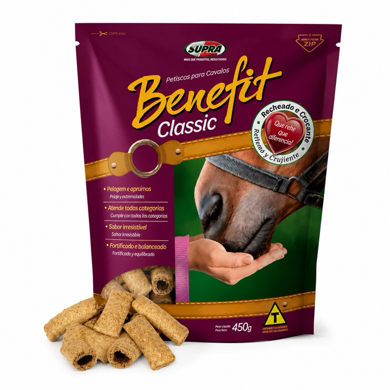 Petisco para Cavalos Benefit Classic Supra 450g Recheado e Crocante | Recompensa para Treino e Adestramento