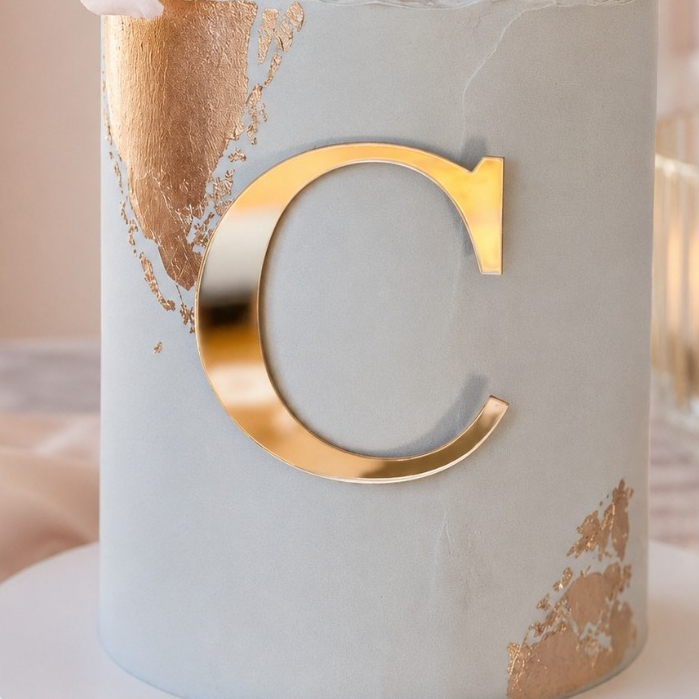 Letra Inicial em Acrílico Dourado Espelhado Personalizado Para Artesanato Aplique Bolo 10cm