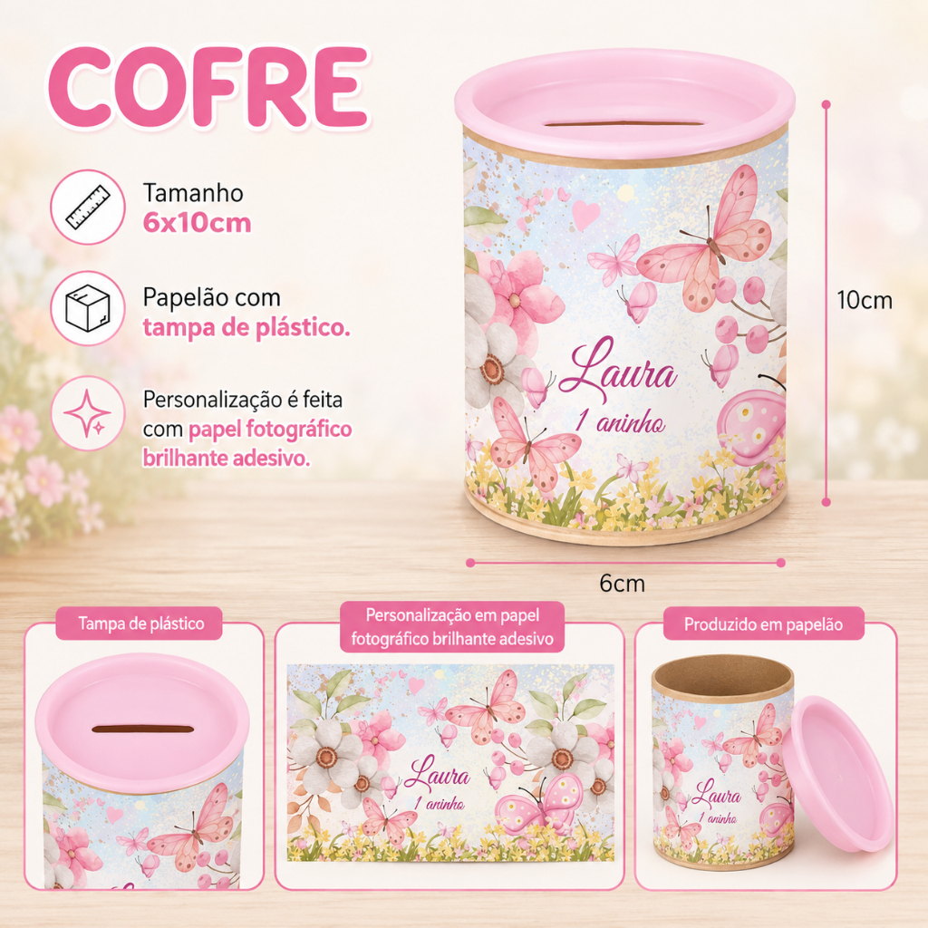 Kit 9/12/15/24 Cofrinhos Personalizados Festa Jardim das Borboletas