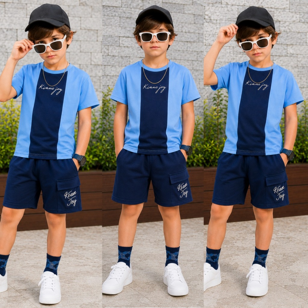 Roupa de Menino - Blusa Algodão + Bermuda Infantil Masculina - Conjunto de Verão