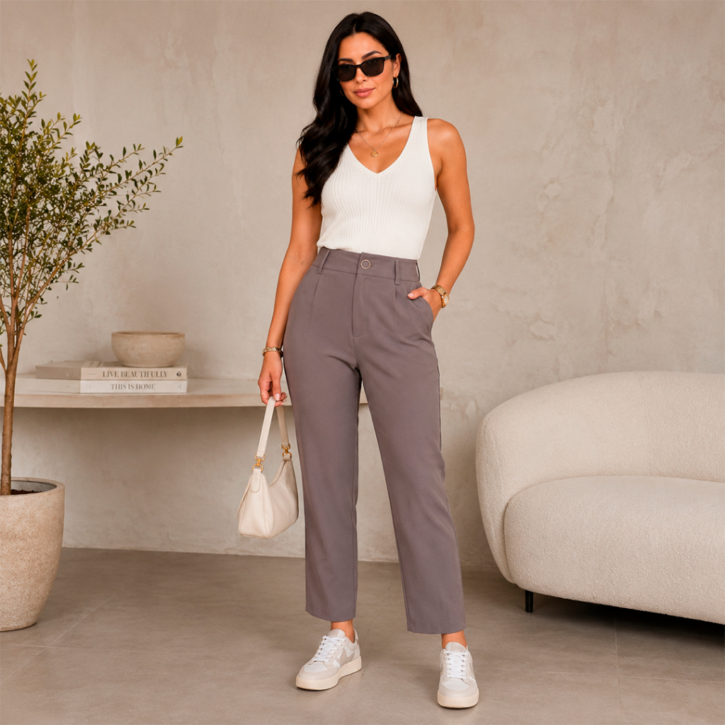 Calça Alfaiataria Feminina Cintura Alta Calça Reta Social Premium Feminina Lisa Elegante Calça Carrot