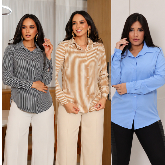 CAMISA SOCIAL FEMININA COM MANGA LONGA LISTRADA TENDENCIA ELEGANTE ENTREGA RAPIDA