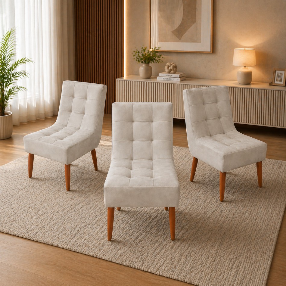 Cadeira Kit 3 Unidades Sala de Jantar Decoração Suede Espuma D23 Premium - Trida Moveis