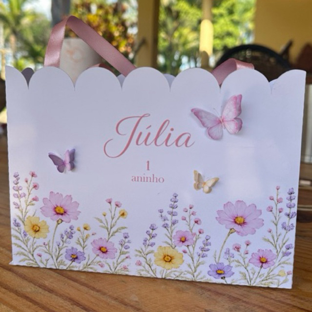 Sacolinhas Personalizadas LUXO - 3D  -  PEGUE E MONTE - Lembrancinha/Aniversario - jardim encantado/borboletas
