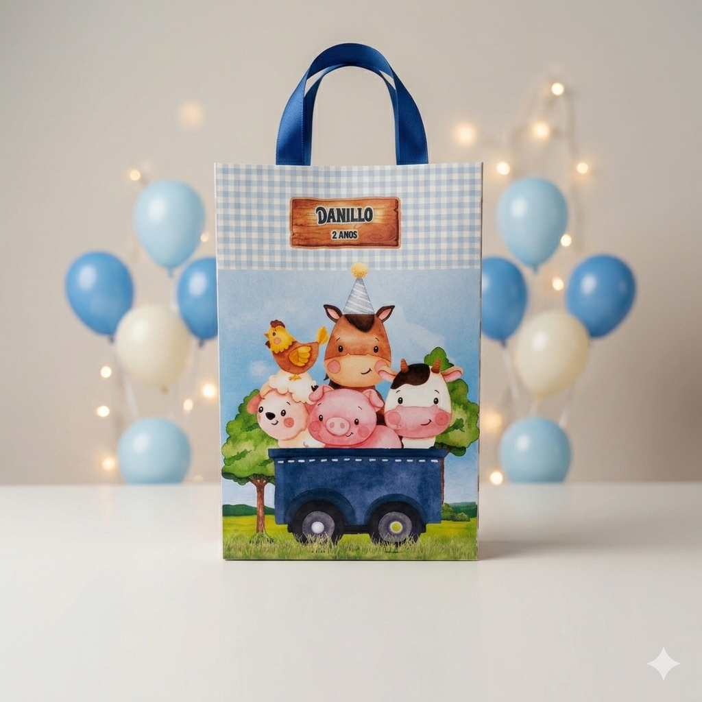 Sacolinha personalizada fazendinha azul | fazendinha azul | sacolinha fazendinha | lembrancinha fazendinha