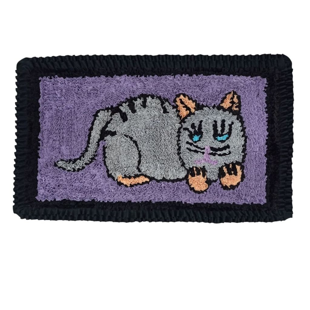 Tapete de Porta Frufru Estampa de Gatinho Artesanal 46x76cm Antiderrapante Lavável em Máquina Ideal para Apartamento