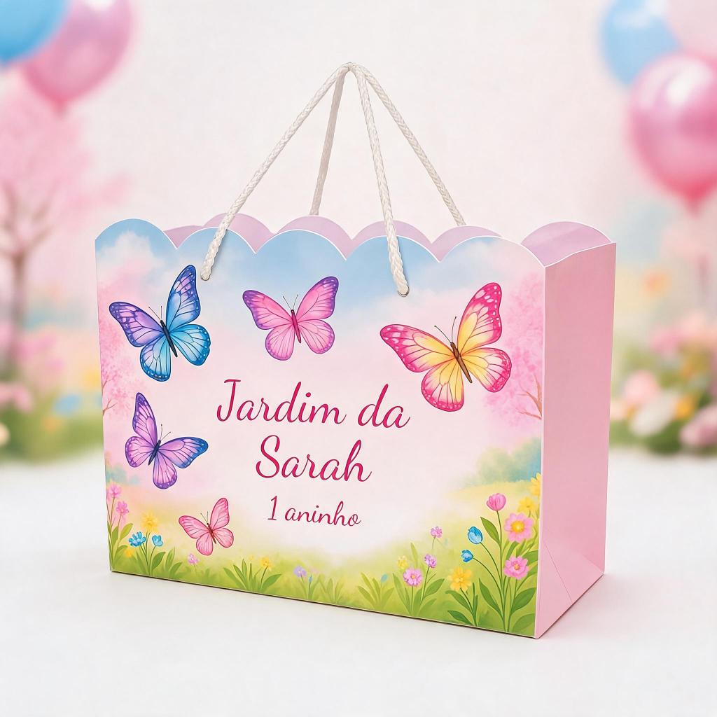 Sacolinha Jardim Encantado Borboletas Personalizada Com Nome Lembrancinha Festa Infantil Pegue e Monte