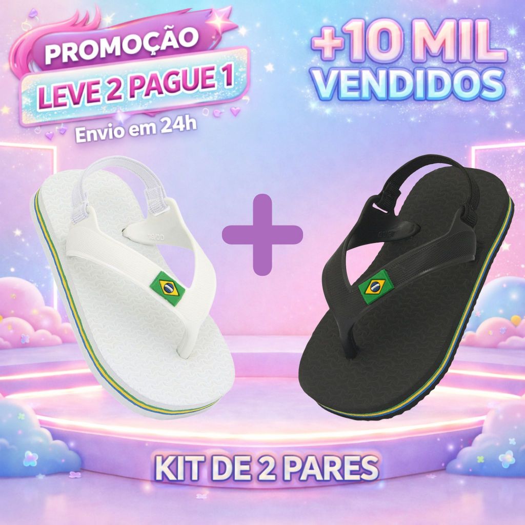 Kit Chinelos Para Menina e Menino Infantil Baby De Borracha Brasil Para Bebês solado Anti-Derrapante