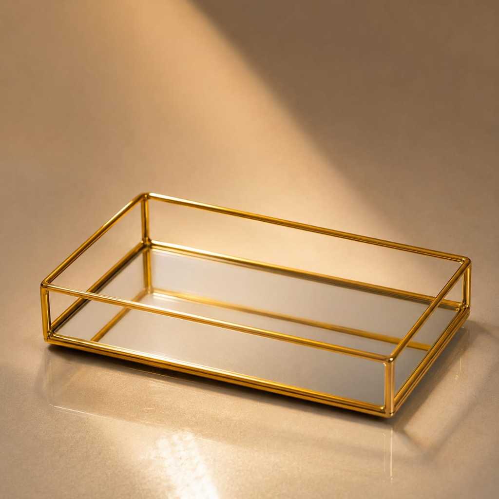 Bandeja Decorativa Espelhada Multiuso Retangular Metal Dourado
