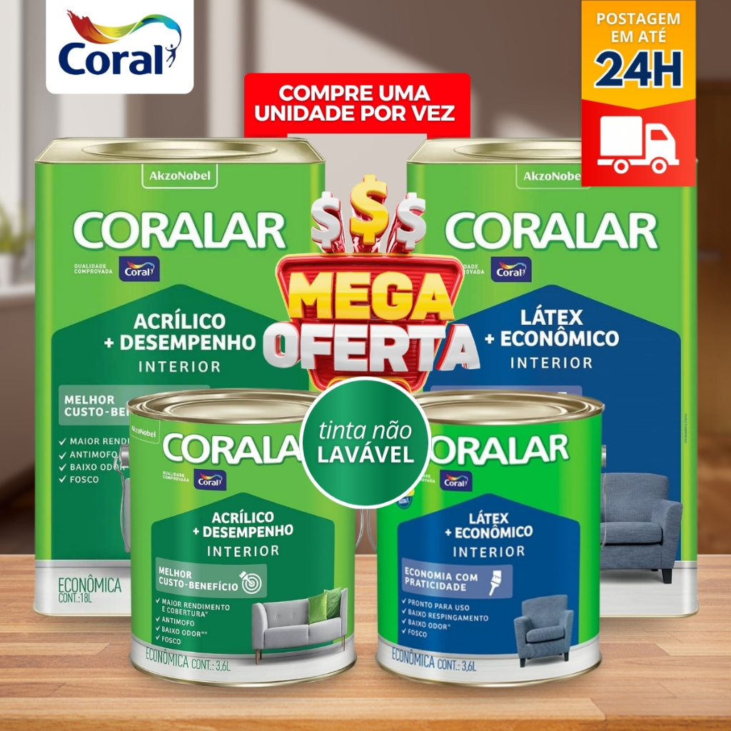 Tinta Parede Branco / Branco Gelo Acrílica 18Lts / 3,6Lts Coralar Coral grande pequena lata galão