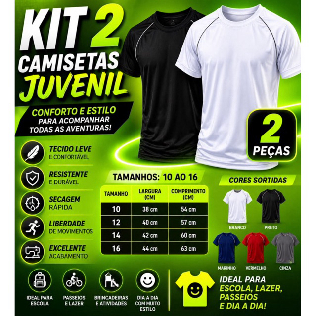 KIT 2 CAMISETAS Juvenil  DRY FIT  Conforto, qualidade e praticidade para todos os momentos!Nossas camisetas juvenil👕🔥