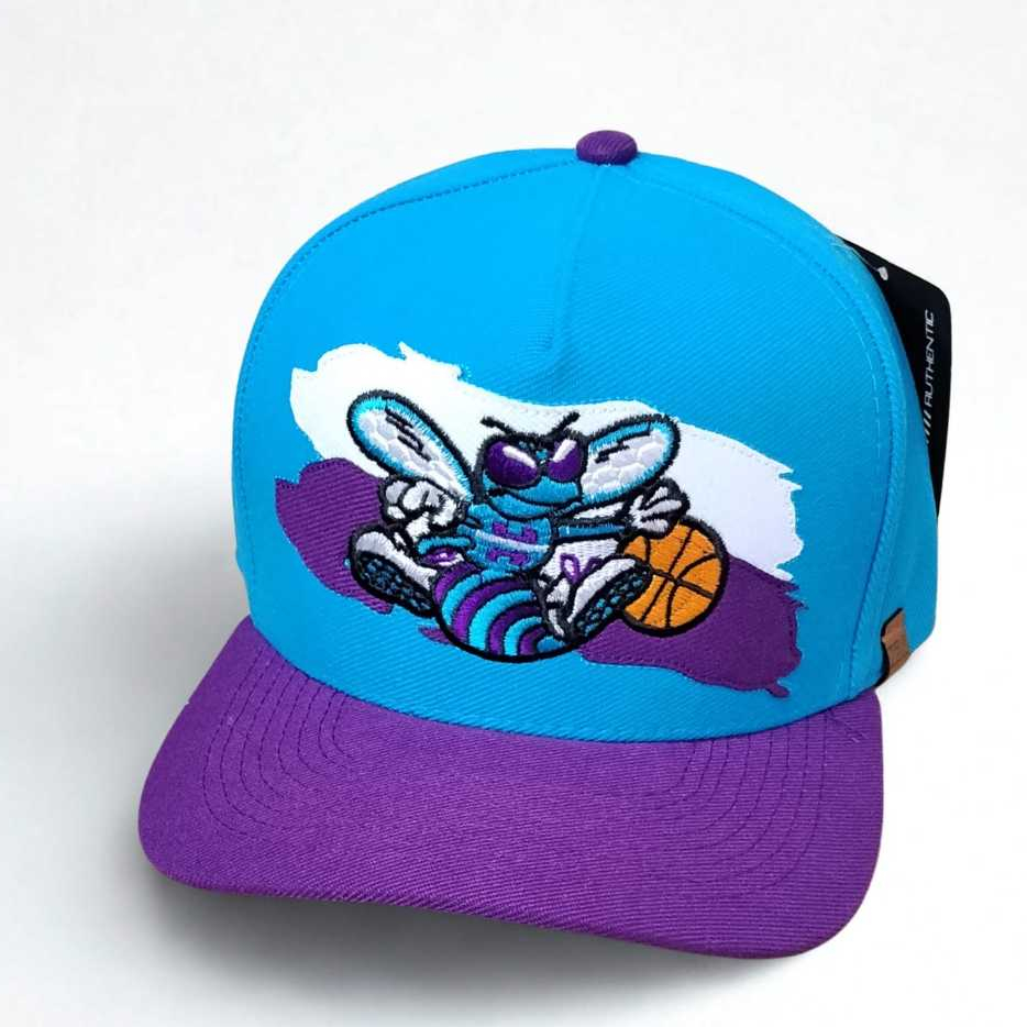 Boné Snapback Aba Meia Curva Bordado Charlotte Hornets Retro Ajustável