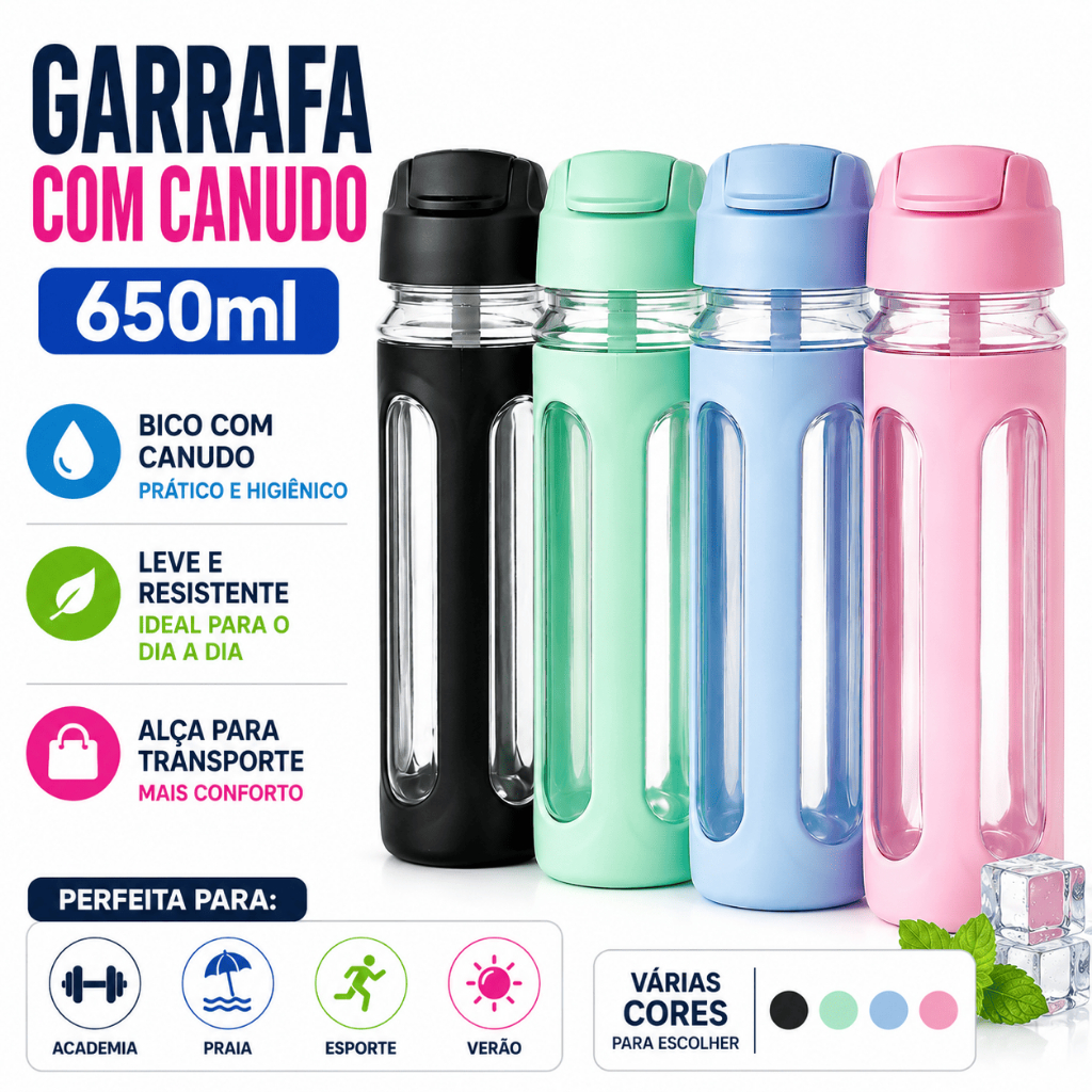 Garrafa Térmica De água Plástico Livre de BPA Com Canudo Alça