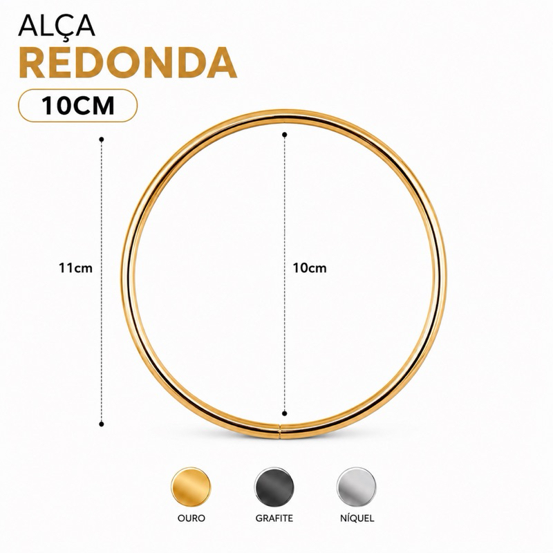 Alça para bolsa de metal redonda 10cm - 1PAR