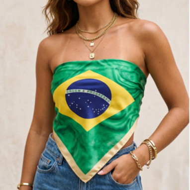 Lenço De Cetim Bandana Look Fashion Feminino Multiuso Estampa Bandeira Do Brasil Hexa Futebol Copa