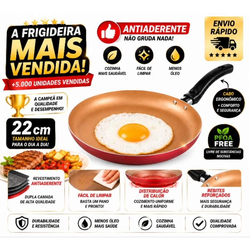 Frigideira Antiaderente Leve 22cm Para Panqueca Tapioca Omelete