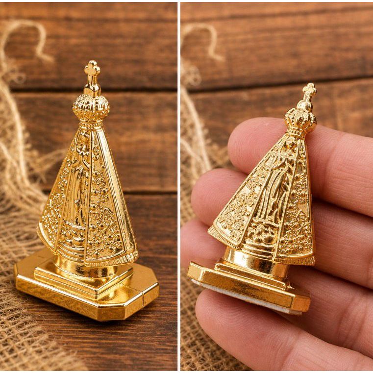 Mini Imagem Nossa Senhora Aparecida Dourada Dupla Face – Decoração Religiosa e Devoção