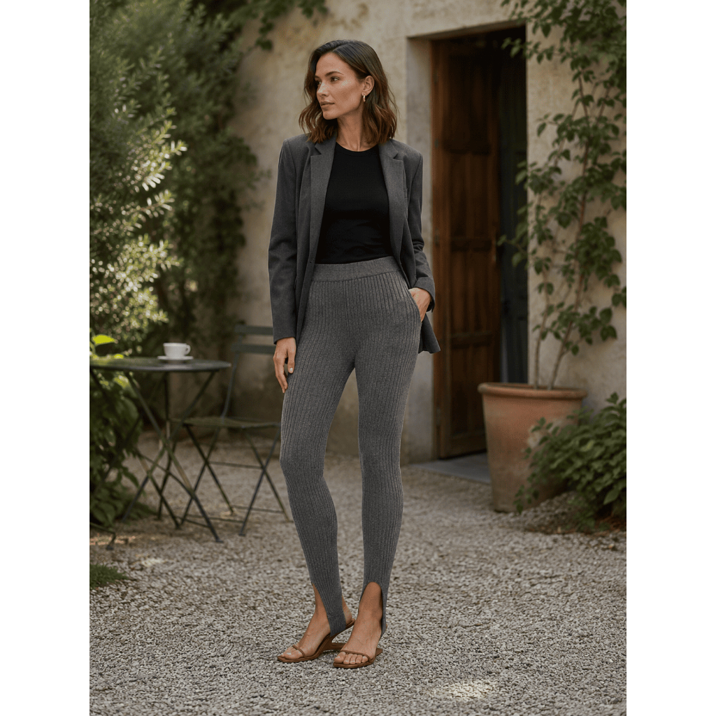 Calça Pezinho Fusô Feminina Estilo Lã Tricô Modal Canelada Cós Alto Moda Inverno Tipo Meia-Calça Segunda Pele Tri