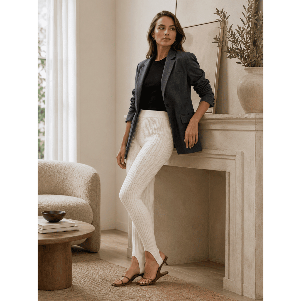 Calça Fusô Feminina Estilo Lã Tricô Modal Canelada Cós Alto Pezinho Moda Inverno Tipo Meia-Calça Segunda Pele Tricot
