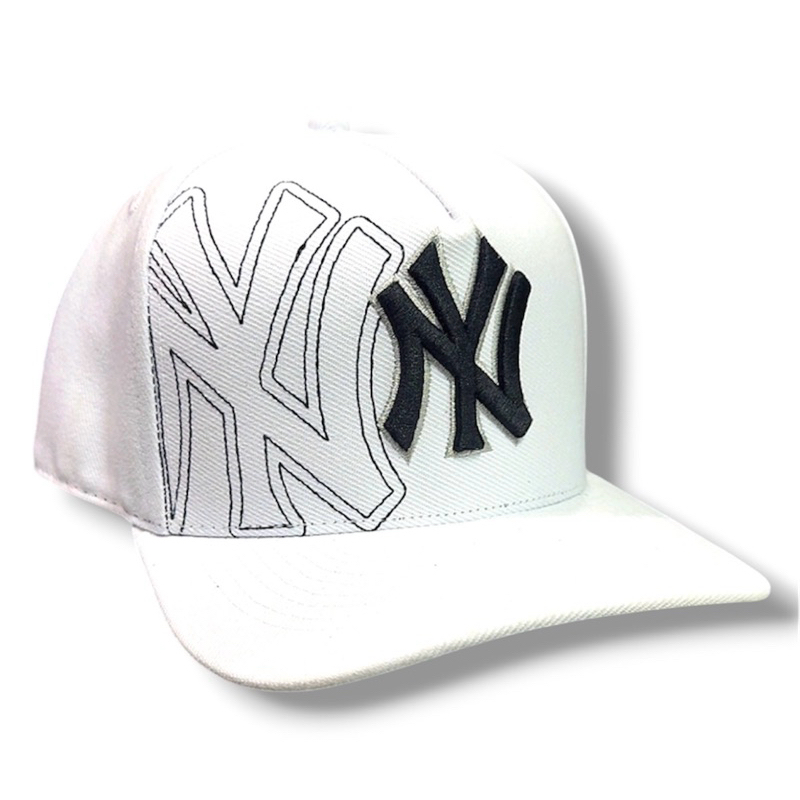 boné cap Premium, NY logo, bordado, atacador Snapback, aba meia curva, esportivo e casual branco