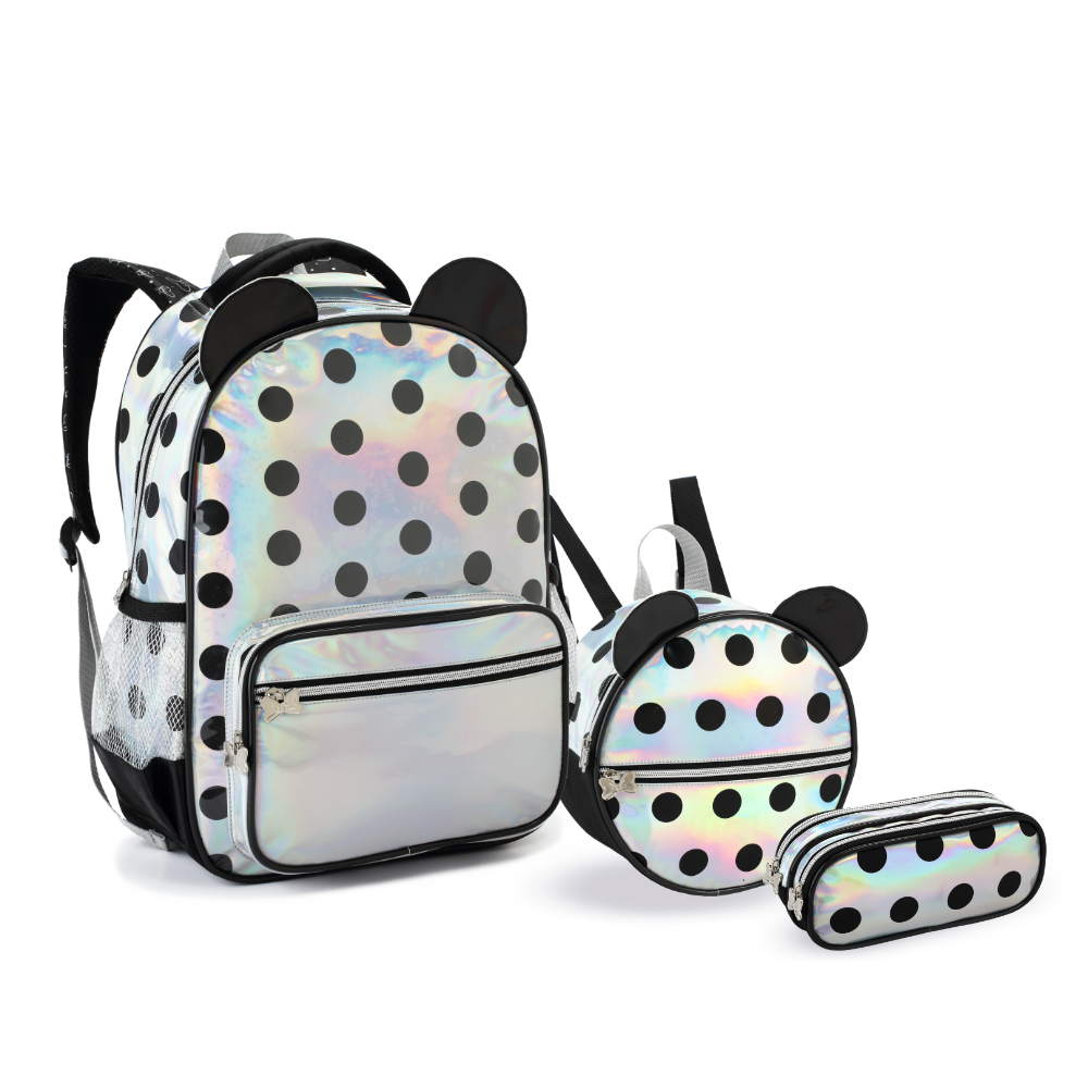 Mochila Infantil Menina Escolar Feminina Gatinha Holográfica com Orelhas 3D Reforçada Grande e Pequena