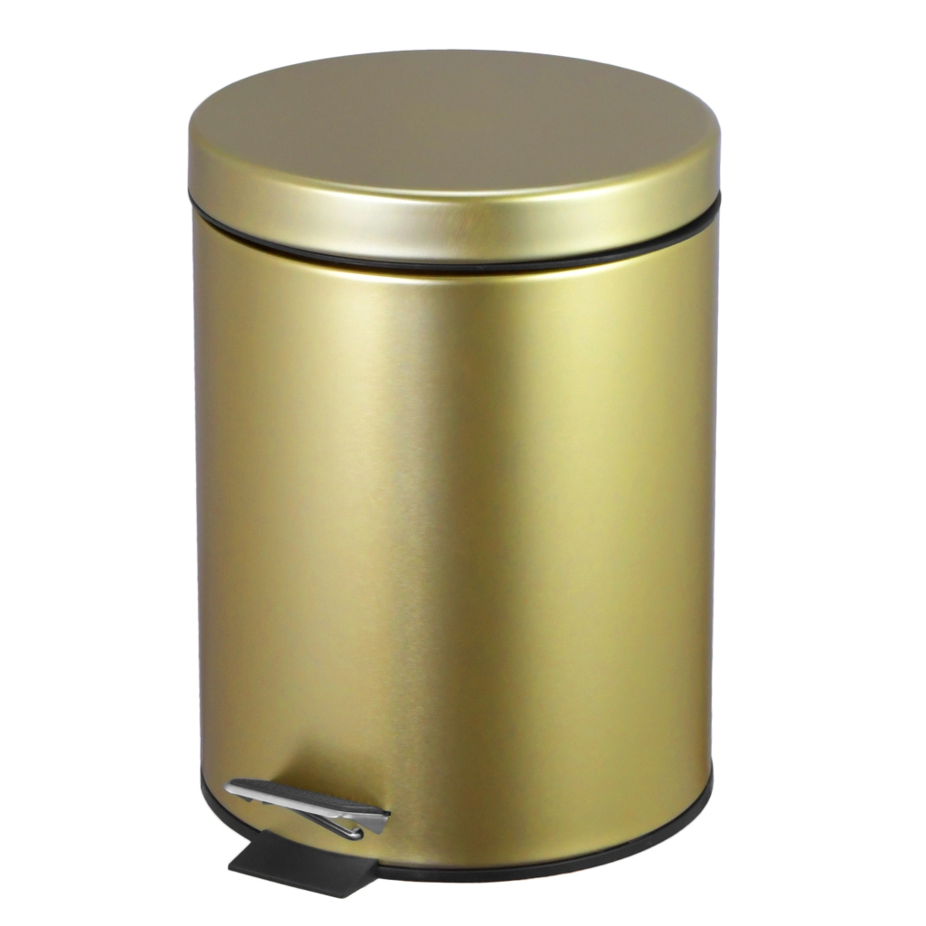 Lixeira Redonda 5L Multiuso Banheiro Cozinha com Pedal e Cesto Removível Inox 410 Dourada Brinovar