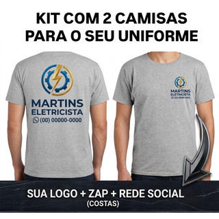 kit com 2 Camisas camiseta com Estampa no peito e costas Uniforme Empresa Empresarial Malha Poliéster Sublimação