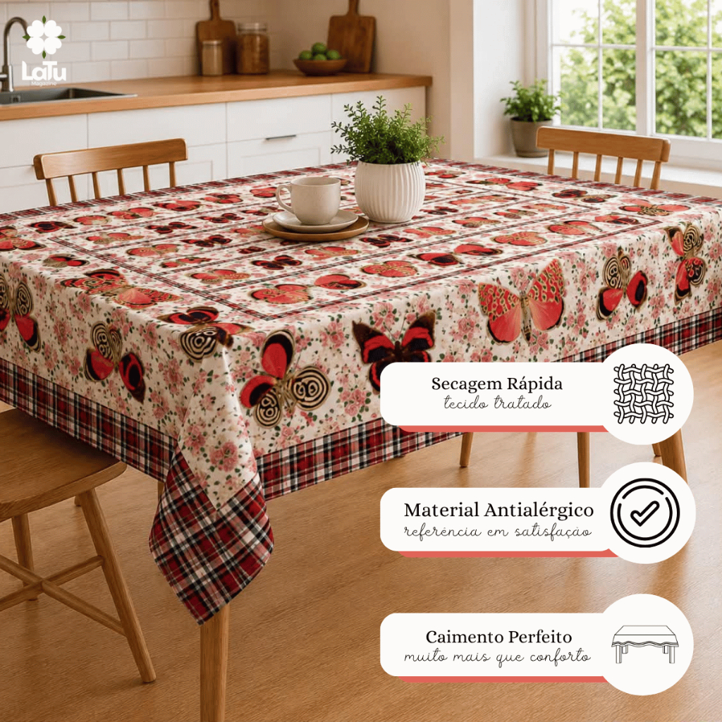 Toalha de Mesa Estampada 4 a 6 Lugares Cozinha Caminho Quadrada Tecido Grosso Premium Ultrassônico