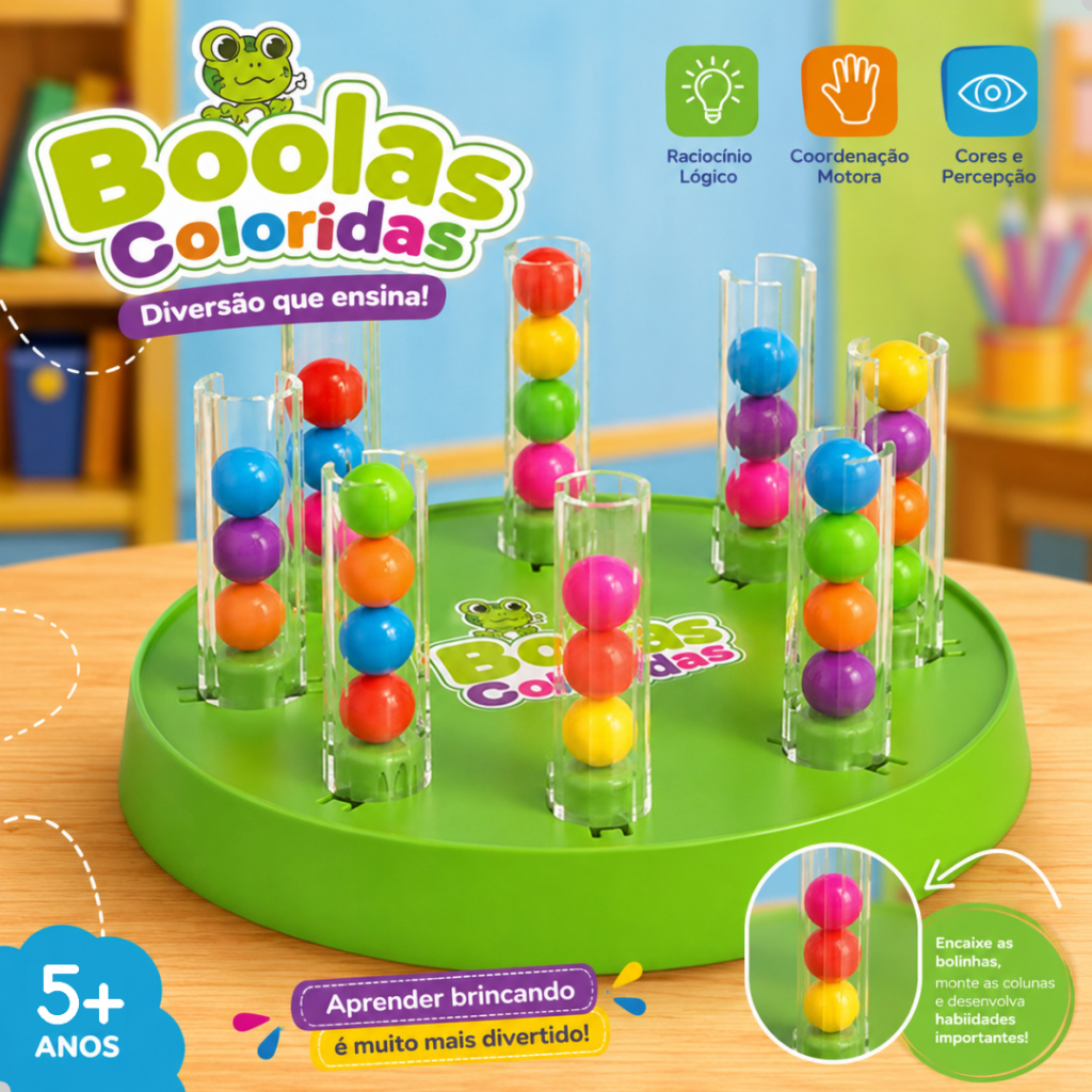 Brinquedo Educativo Montessori Conecta Bolinhas 13x13x6cm Colorido Aprendizado Coordenação Infantil