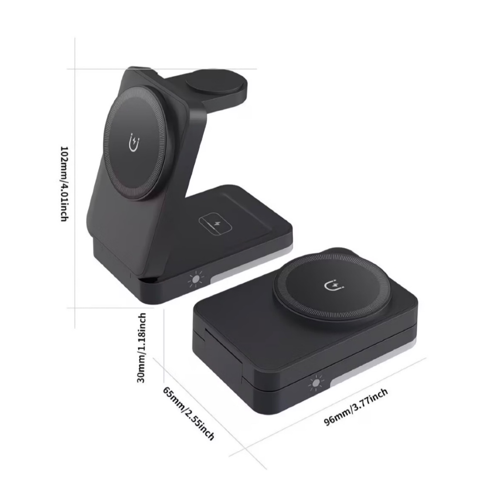 Carregador 3 Em 1 Sem Fio Magnético 15W Para Dispositivos Móveis