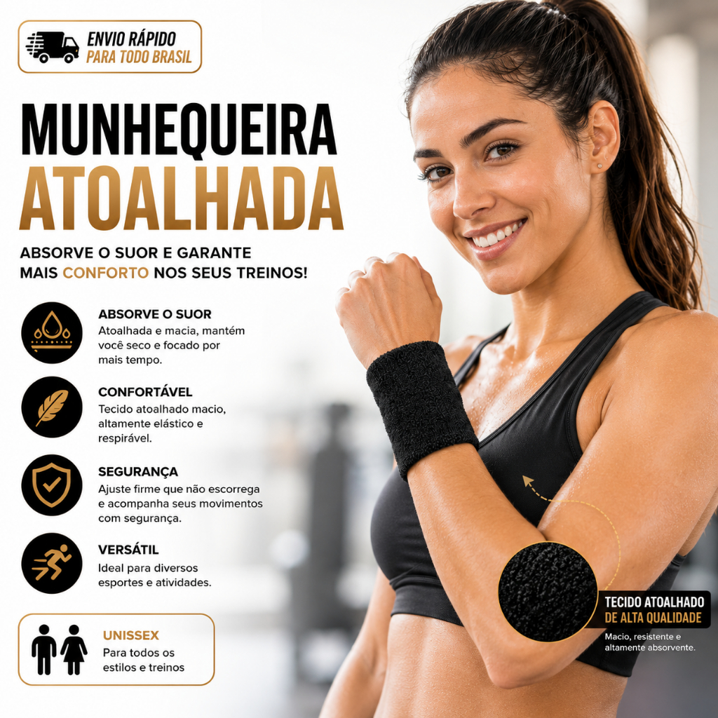 02x Munhequeiras Pulso Toalha Unissex Masculino Feminino Tênis Academia Treino Crossfit