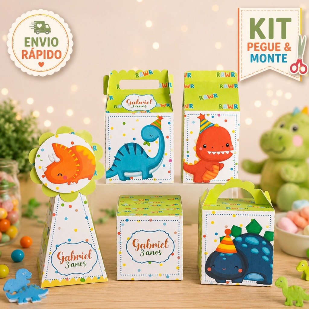 Kit Festa Dinossauro Baby Pegue e Monte | Caixinhas Personalizadas Envio rápido | Lembrancinhas Aniversário