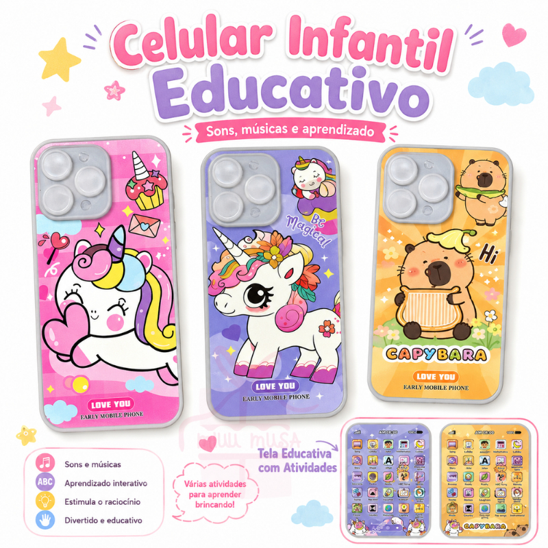 Oferta Celular Infantil Educativo Musical Fofo Interativo Som e Luz Unicórnio Capivara (Inglês)