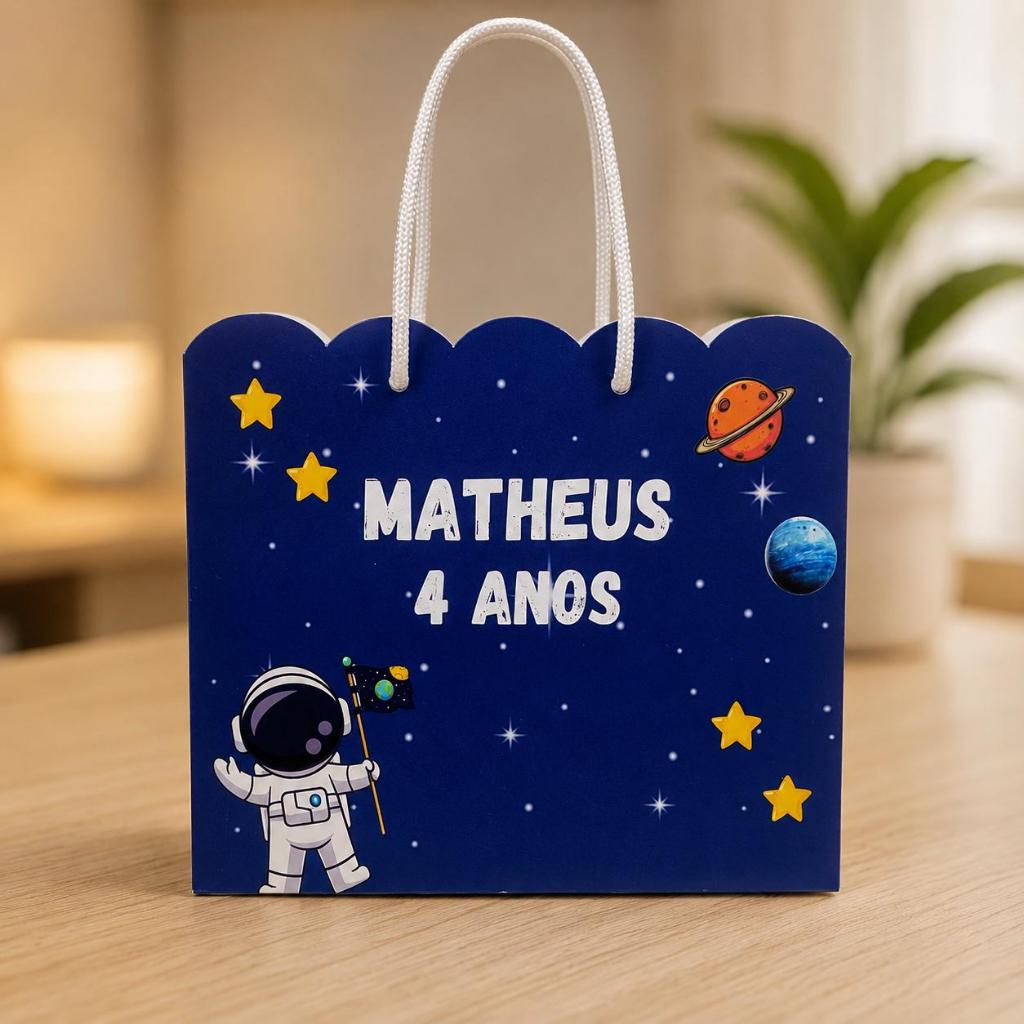 Sacolinha Personalizada G Astronauta Lembrancinha Festa Infantil Tema Espaço Aniversário FAZEMOS TODOS OS TEMAS