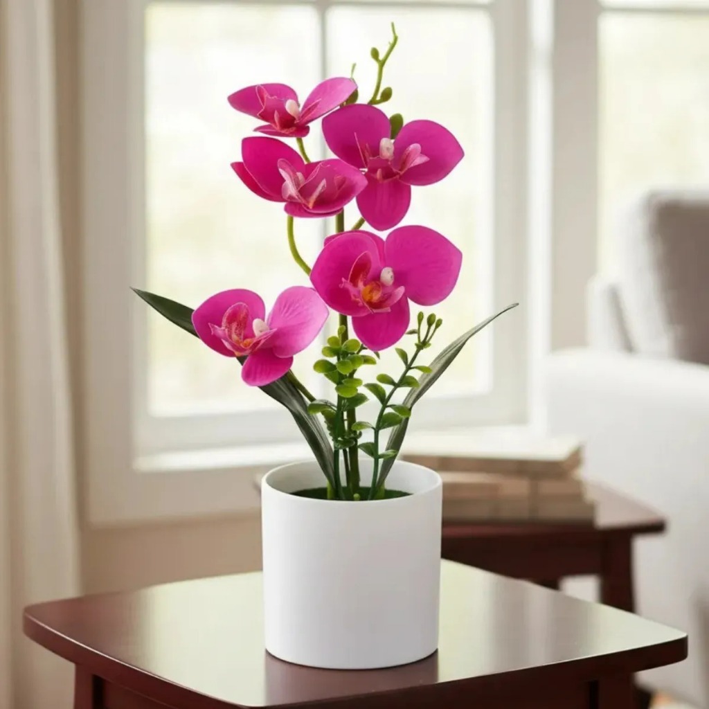 Arranjo Orquídea Planta Artificial 27cm Decorativa Com Vaso