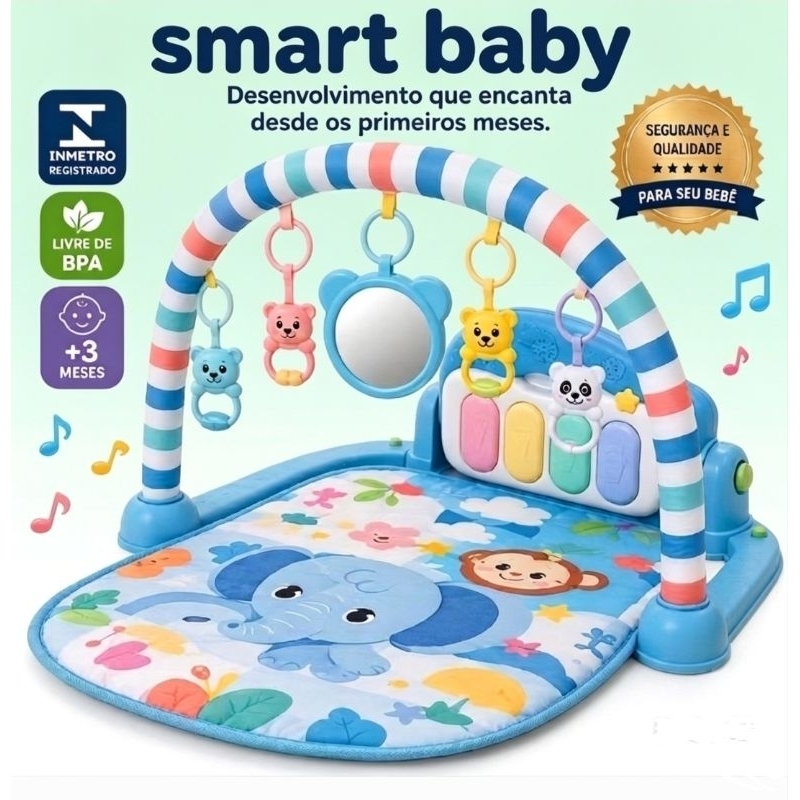 Tapete Educativo Musical Piano Interativo Bebê Azul Estímulo Sensorial Aprendizado Seguro