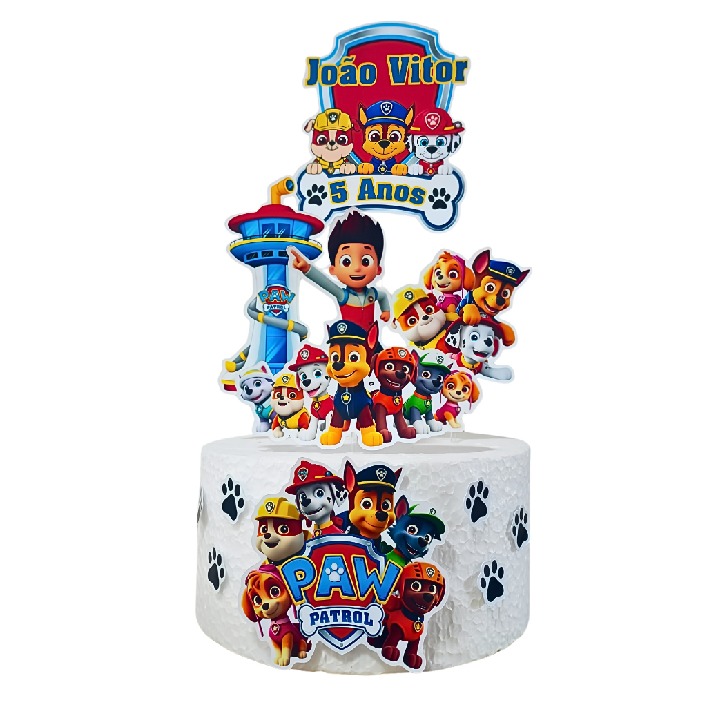 Topo Bolo Patrulha Canina Topper Personalizado Decoração Aniversário Infantil